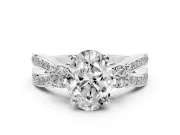 Oval Three-Stone Pavé Twist Engagement Ring Setting | Split Shank | Platinum