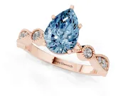 Fancy Blue Pear Cut Diamond Solitaire Engagement Ring Set in Rose gold with Milgrain Bezel Accent Band
