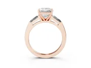 Princess Cut Three Stone Engagement Ring Setting | Tapered Baguettes | Rose Gold