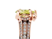 Fancy Yellow Pear Cut Diamond Pavé Split Shank Solitaire Ring Set in Rose gold with Prong Setting