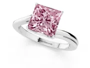 Fancy Pink Princess Cut Diamond Solitaire Twist Band Ring Set in Platinum with Prong Setting