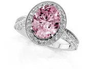 Oval Vintage Milgrain Halo Engagement Ring Setting for a Fancy Pink Lab-Grown Diamond | Side Stones and Pave | Platinum