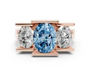 Oval Channel-Set Three Stone Engagement Ring Setting for a Fancy Blue Lab-Grown Diamond | Rose Gold
