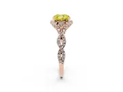 Fancy Yellow Cushion Cut Diamond Halo Twist Band Solitaire Ring Set in Rose gold with Prong-Set Center Stone