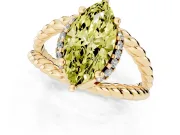 Fancy Yellow Marquise Cut Diamond Halo Ring Set in Yellow gold with Twisted Band and Prong Setting