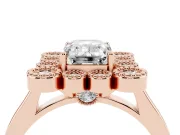Emerald Cut Vintage Milgrain Bezel Cluster Halo Engagement Ring Setting | Plain Band | Rose Gold