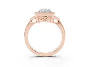 Cushion Cut Diamond Halo Engagement Ring Set in Rose gold with Milgrain Pavé Band