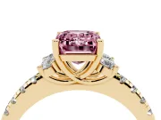 Emerald Cut Side Stone Engagement Ring Setting for a Fancy Pink Lab-Grown Diamond | Pave Band | Yellow Gold