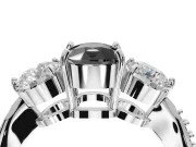 Fancy Black Cushion Cut Lab-Grown Diamond Three-Stone Ring Set in White Gold with Channel-Set Band and Prong Setting