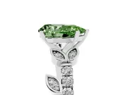 Fancy Green Pear Cut Diamond Solitaire Leaf-Inspired Ring Set in Silver with Pavé Band and Prong Setting