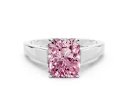 Fancy Pink Radiant Cut Diamond Solitaire Engagement Ring Set in White gold with Prong Setting and Tapered Band