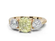 Cushion Cut Three Stone Engagement Ring Setting for a Fancy Yellow Lab-Grown Diamond | Tapered Pave Band | Yellow Gold