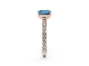 Fancy Blue Radiant Cut Diamond Pavé Solitaire Ring Set in Rose gold with Round Band and Prong Setting
