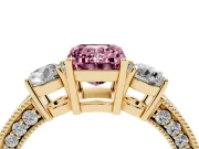 Emerald Cut Three Stone Engagement Ring Setting for a Fancy Pink Lab-Grown Diamond | Graduated Pave Band | Yellow Gold