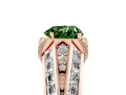 Fancy Green Heart Cut Diamond Vintage-Inspired Milgrain Ring Set in Rose gold with Accent Split Shank