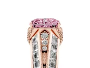 Fancy Pink Radiant Cut Diamond Vintage-Inspired Milgrain Ring Set in Rose gold with Accent Split Shank