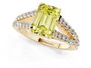 Emerald Cut Graduated Split Shank Engagement Ring Setting for a Fancy Yellow Lab-Grown Diamond | Yellow Gold