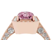Radiant Cut Milgrain Halo Engagement Ring Setting for a Fancy Pink Lab-Grown Diamond | Side Stones | Rose Gold