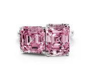Fancy Pink Asscher Cut and Emerald Cut Toi Moi Ring Set in Silver with Prong Setting