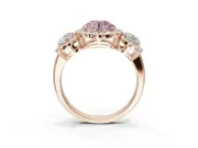 Round Three Stone Halo Engagement Ring Setting for a Fancy Pink Lab-Grown Diamond | Rose Gold