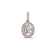 Oval Lab-Grown Diamond Halo Pendant Necklace | Pavé Bail | Rose Gold