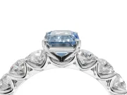 Emerald Cut Side Stone Engagement Ring Setting for a Fancy Blue Lab-Grown Diamond | Scalloped Prong Accents | Platinum