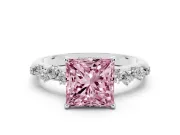 Fancy Pink Princess Cut Diamond Cluster Solitaire Ring Set in White gold with Prong Setting