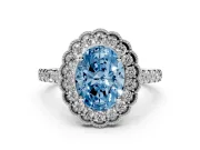 Fancy Blue Oval Cut Diamond Milgrain Floral Halo Engagement Ring Set in Silver with Pavé Band
