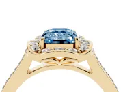 Emerald Cut Petal Tip Halo Engagement Ring Setting for a Fancy Blue Lab-Grown Diamond | Pavé Band | Yellow Gold
