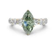 Marquise Side Stone Engagement Ring Setting for a Fancy Green Lab-Grown Diamond | Scalloped Prong Accents | Yellow Gold