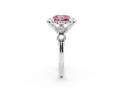 Fancy Pink Radiant Cut Diamond Floral Halo Ring Set in Silver with Shared Prong Band