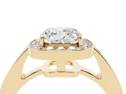 Cushion Cut Diamond Halo Pavé Engagement Ring Set in Yellow gold with Bezel Setting