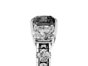 Fancy Black Cushion Cut Diamond Three-Stone Ring Set in Silver with Pavé Band