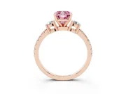 Cushion Cut Three Stone Pavé Engagement Ring Setting for a Fancy Pink Lab-Grown Diamond | Round Side Stones | Rose Gold