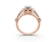Emerald Cut Diamond Vintage-Inspired Milgrain Ring Set in Rose gold with Accent Split Shank