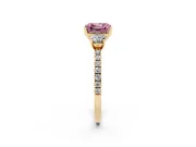 Asscher Cut Three Stone Engagement Ring Setting for a Fancy Pink Lab-Grown Diamond | Pave Shoulders | Yellow Gold