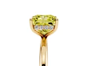 Fancy Yellow Princess Cut Diamond Solitaire Ring Set in Yellow gold with Thin Band and Prong Setting
