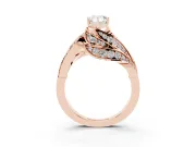 Pear Cut Diamond Solitaire Ring Set in Rose gold with Layered Twist Pavé Band