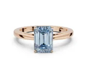 Emerald Cut Cathedral Solitaire Engagement Ring Setting for a Fancy Blue Lab-Grown Diamond | Open Shoulders | Rose Gold
