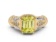 Emerald Cut Vintage Milgrain Engagement Ring Setting for a Fancy Yellow Lab-Grown Diamond | Hidden Halo | Yellow Gold
