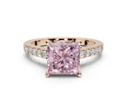 Princess Cut Pavé Solitaire Engagement Ring Setting for a Fancy Pink Lab-Grown Diamond | Crossover Gallery | Rose Gold