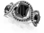 Radiant Cut Three Stone Engagement Ring Setting for a Black Center | Pavé Wave Band | White Gold