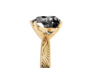 Heart-Shaped Engraved Solitaire Engagement Ring Setting for a Black Center | Yellow Gold