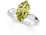 Fancy Yellow Marquise Cut Diamond Solitaire Twisted Band Ring Set in Silver with Accent Stones and Prong Setting