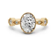 Oval Vintage Milgrain Engagement Ring Setting | Marquise and Square Stations | Yellow Gold