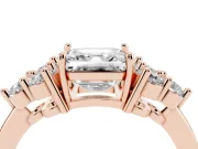 Asscher Cut Diamond Solitaire Ring Set in Rose gold with Cluster Accents on Each Side