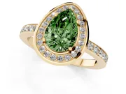 Pear-Shaped Bezel-Rim Halo Engagement Ring Setting for a Fancy Green Lab-Grown Diamond | Pave Band | Yellow Gold