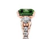 Fancy Green Three-Stone Asscher Cut Diamond Pavé Band Ring Set in Rose gold with Prong-Set Trio
