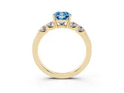 Fancy Blue Cushion Cut Diamond Five-Stone Prong Set Engagement Ring Set in Yellow gold with Channel Band