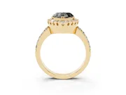 Heart-Shaped Milgrain Halo Engagement Ring Setting for a Black Center | Pavé Shoulders | Yellow Gold
